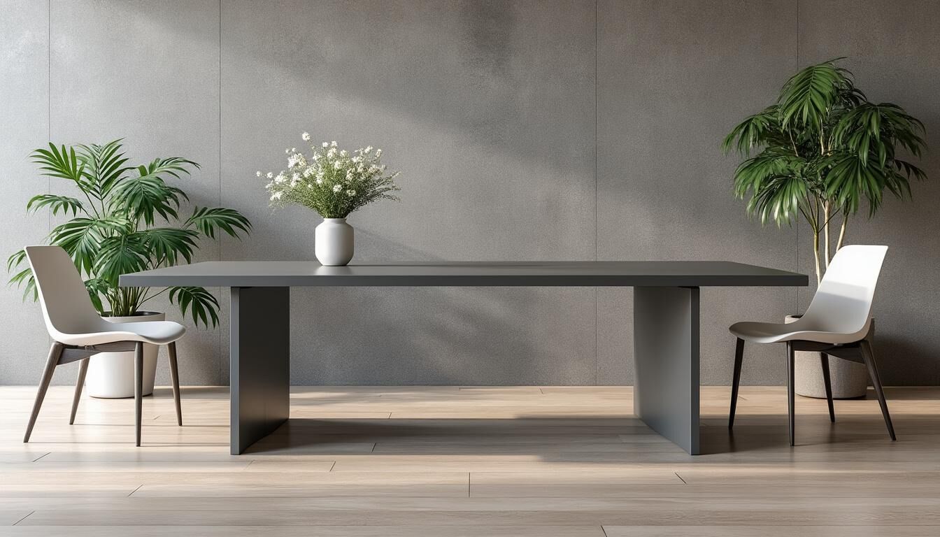 Découvrez notre table sur-mesure en béton ciré, un mobilier contemporain unique qui allie esthétique moderne et fonctionnalité. Personnalisez votre espace avec cette pièce maîtresse qui apporte élégance et originalité à votre intérieur.