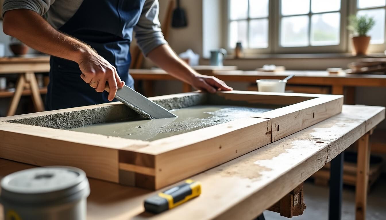 Découvrez notre table sur-mesure en béton ciré, un mobilier contemporain unique qui allie esthétisme et fonctionnalité. Fabriquée avec des matériaux de qualité, cette pièce originale s'intègre parfaitement dans vos espaces modernes, offrant une touche d'élégance et de solidité. Personnalisez-la selon vos envies et transformez votre intérieur avec ce design innovant.
