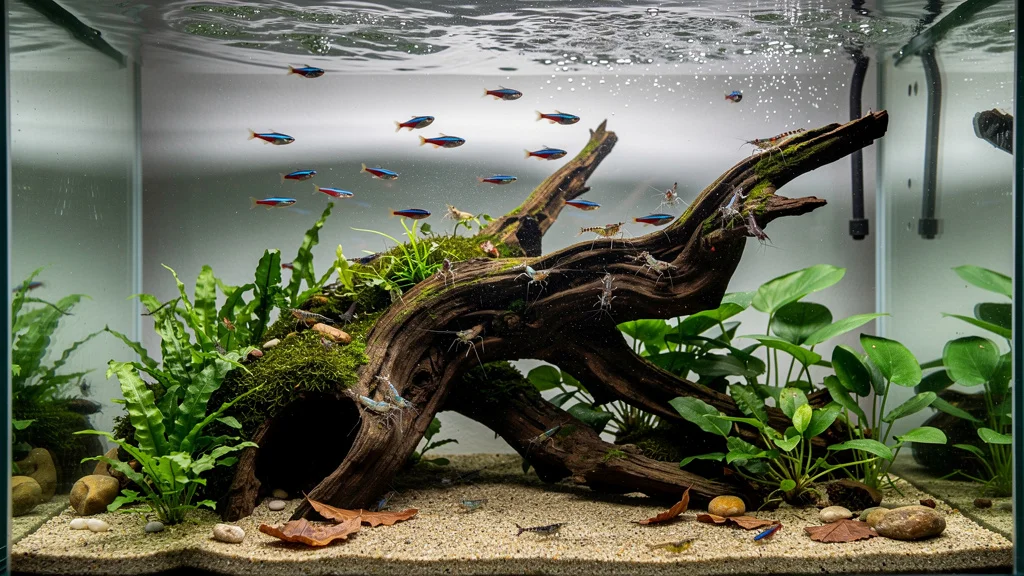 Aquarium naturel avec racine pour aquarium créant habitat et cachettes pour poissons et crevettes